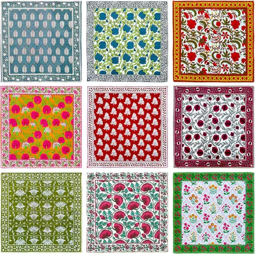 Miniatura 9 de DIYANAIMPEX 10 Servilletas de Tela de Algodón con Estampado en Bloque a Mano Hechas a Mano Tamaño 16x16 Pulgadas Estampadas Decoración del Hogar