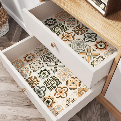 Miniatura 5 de Papel tapiz bohemio para cocina, impermeable, para despegar y pegar, papel de pared color naranja, autoadhesivo, azulejos geométricos, extraíble