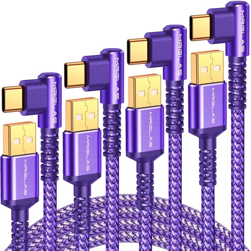 MRGLAS Cable de carga USB C de 3.2A, [4 unidades, 10+6.6+3.3+1.6 pies] USB A a USB C en ángulo recto chapado en oro tipo C cargador de carga rápida