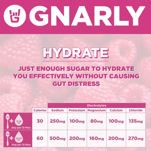 Miniatura 5 de Gnarly Nutrition Hydrate Electrolyte Powder – Mezcla de bebida hidratante para ejercicio de frambuesa – Contenido NSF Certificado – Solución