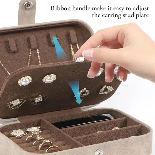 Miniatura 4 de Hatori Joyero de viaje, organizador de joyas pequeño de piel sintética para mujeres y niñas, mini estuche de viaje portátil, cajas de almacenamiento