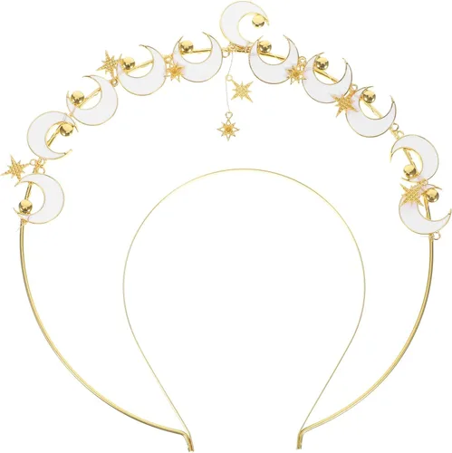 NOLITOY Moon Stars Crown- Crystal Goddess Angel Crown Headband Rhinestone Wedding Tiara Glitter Floral Bridal Hair Band Headpiece Accessories for
