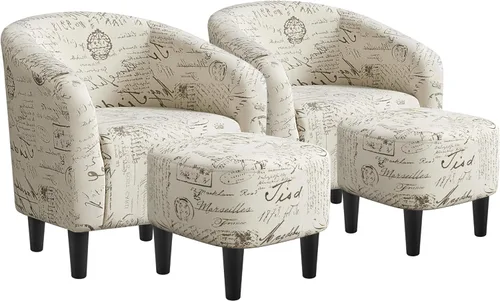 Yaheetech - Silla decorativa con reposapiés, silla de respaldo de mediados de siglo, tapizada, suave, cómodo juego de sillón y reposapiés de tela,