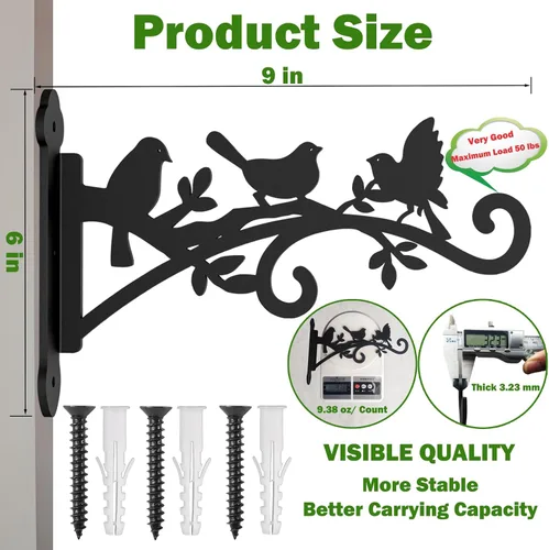 Miniatura 7 de Paquete de 2 ganchos de pared colgantes para plantas de 9 pulgadas, ganchos de metal resistente para cestas de flores, comedero de pájaros, farol
