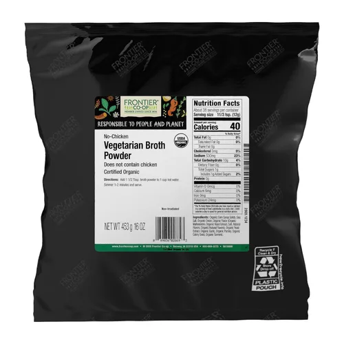 Frontier Co-op Caldo vegetariano en polvo, bolsa a granel de 1 libra, caldo, base de sopa, salsa, bebida caliente, kosher