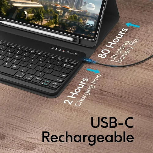 Miniatura 5 de Funda de teclado para iPad Pro de 12.9 pulgadas (modelo antiguo) 2015 1ª/2017 2ª generación - Teclado Bluetooth inalámbrico recargable, desmontable