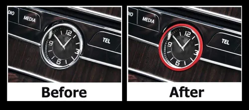 Miniatura 2 de iJDMTOY Anillo de aluminio rojo para decoración de salpicadero interior de reloj analógico compatible con Mercedes W205 Clase C W213 Clase E X205