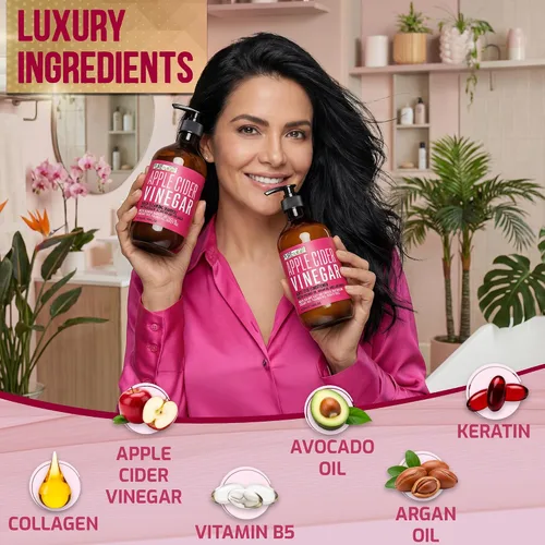 Miniatura 4 de Juego de champú y acondicionador de vinagre de sidra de manzana, sin sulfato, fórmula antipicazón para cuero cabelludo escamoso, removedor