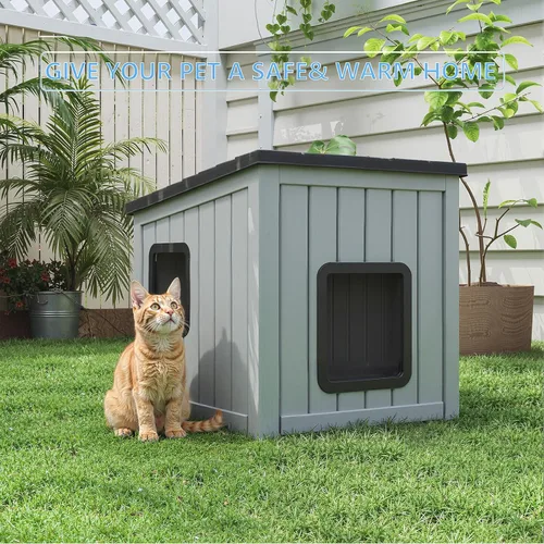 Miniatura 7 de DRATO Casa para gatos al aire libre, impermeable, material de polipropileno, refugio para gatos, robusto, resistente, fácil de montar, cálida casa