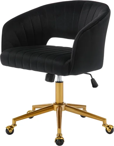 Miniatura 15 de Westice Juego de 1 silla de escritorio de terciopelo para oficina en casa, sillas modernas copetudas con patas de metal dorado, sillón tapizado