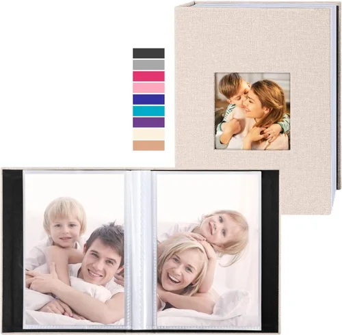 Ywlake Álbum de fotos de 4 x 6 pulgadas, 50 bolsillos, paquete de 2 unidades, mini capacidad de lino de pequeña capacidad, cada paquete tiene