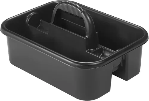 Akro-Mils 09185 Contenedor de plástico para herramientas y suministros de limpieza con asa, 18-3/8 pulgadas x 13-7/8 pulgadas x 9 pulgadas, negro