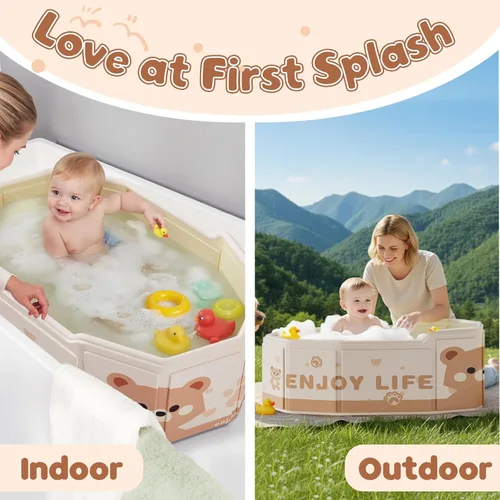 Miniatura 5 de Bañera plegable para bebé, bañera plegable para bebés de 3M-8 años, bañera portátil de viaje para bebé con base antideslizante, bañera plegable