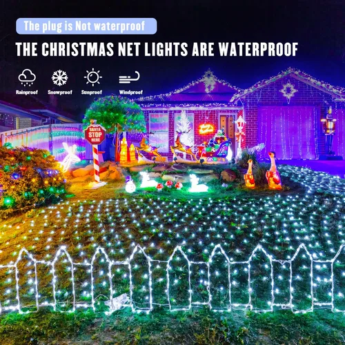 Miniatura 8 de JMEXSUSS Luces de Red al Aire Libre Impermeables, 12 pies x 5 pies con 8 Modos y Control Remoto, 360 LED, Luces de Red Enchufables para Decoración