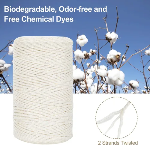 Miniatura 2 de Cordón de macramé de 0.079 in x 380 yardas (1140 pies), cuerda de algodón natural para colgar en la pared, ganchos de plantas, manualidades, Beige