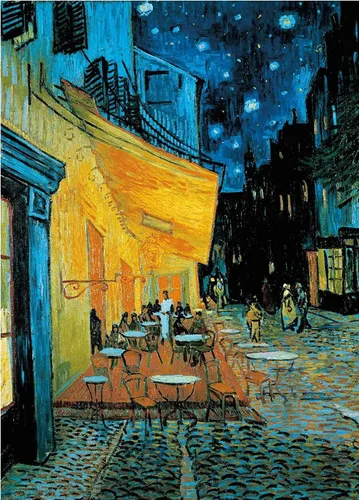 Anguis Rompecabezas de 1000 Piezas para Adultos - Terraza del Café por la Noche de Vincent Van Gogh - 27.56 x 19.69 Pulgadas - Lino Premium, Cartón,