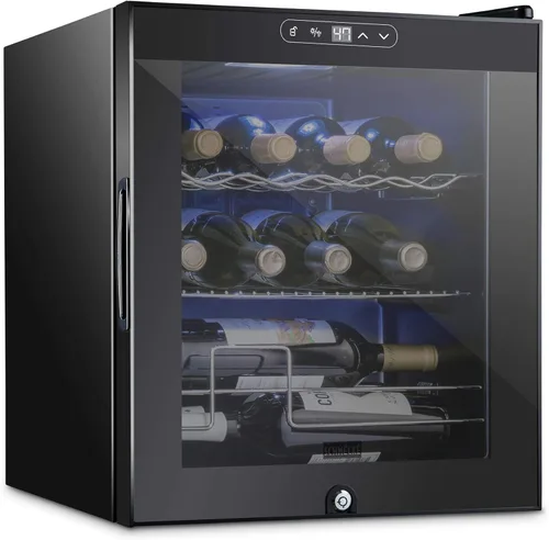 Schmecke - Refrigerador de vino con compresor de 12 botellas con cerradura | Gran bodega independiente | Refrigerador de vino digital 41f-64f con