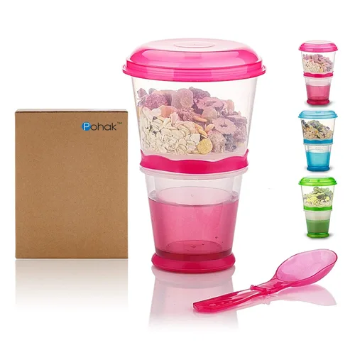 Cereal On The Go Tazas de bebida para desayuno, vaso portátil para yogur y cereales para llevar Rojo rosa