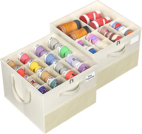 Miniatura 9 de NestOrganix Paquete de 2 organizadores de zapatos para armario, contenedores de almacenamiento grandes para zapatos, organizador plegable