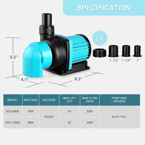 Miniatura 2 de Bomba de retorno para acuario de 3450GPH con controlador de pantalla LCD, bomba de acuario DC 24V 95W para acuario de agua salada y agua dulce