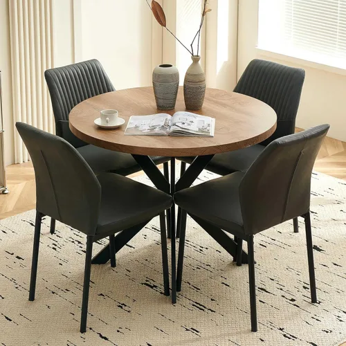 Miniatura 12 de Juego de 4 sillas de comedor de piel sintética marrón, cómodas sillas de cocina tapizadas sin brazos con patas de metal negro para sala de estar