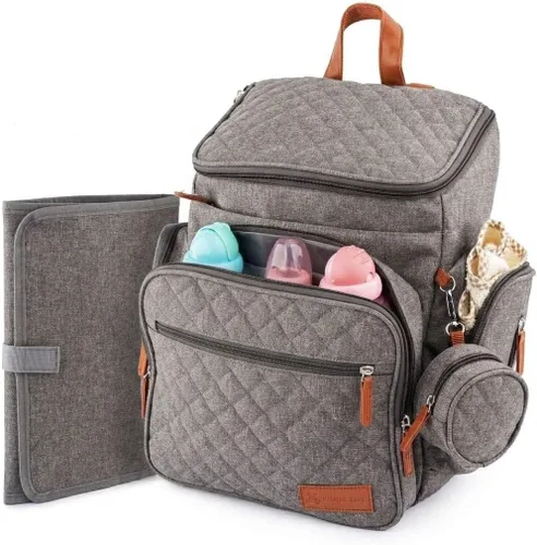 Miniatura 11 de Mochila grande para pañales para mamá y papá, bolsa de viaje unisex para bebé, 15 bolsillos, cambiador, correas para cochecito, elegante y lavable