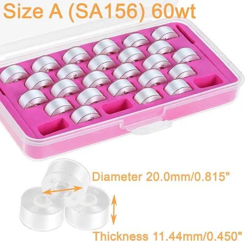 Miniatura 3 de New brothread 28pcs blanco 70D/2 (60WT) hilo de bobina preenrollado tamaño A SA156 para bordado y máquinas de coser DIY hilo de bordar hilo de coser