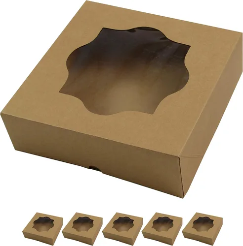 Global Sugar Art Caja de panadería marrón de 8 x 8 x 2.5 pulgadas para tartas, galletas, pasteles, brownies, quiche y todos los productos horneados.