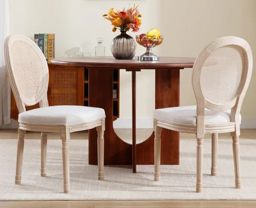 Miniatura 10 de chairus Juego de 2 Sillas de Comedor Estilo Granja Sillas de Comedor de Casa de Campo Francés Sillas Tapizadas de Tela Vintage con Respaldo Redondo
