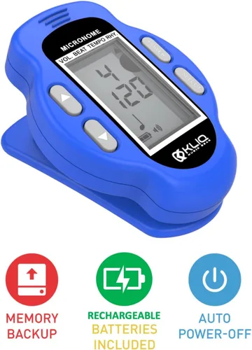 Miniatura 6 de KLIQ MicroNome - Mini metrónomo digital recargable - con altavoz (volumen digital, ajuste de ritmo y tempo) diseñado para su uso con piano, Azul