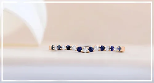 Miniatura 29 de Dazzlingrock Collection Alianza de boda redonda alternativa de zafiro azul y diamante blanco para mujer (0.10 qtw, color I-J, claridad I1-I3) en oro