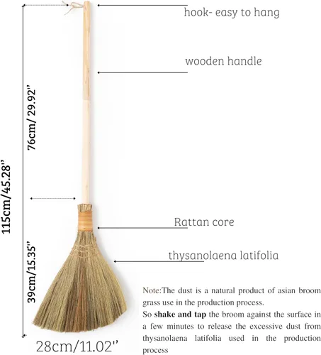 Miniatura 2 de Escoba batidora natural vietnamita - Escoba suave de paja - Escoba de mango largo para limpieza, decoración, boda con 45.28 pulgadas de longitud
