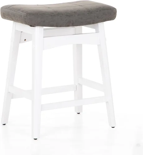 Miniatura 33 de MAISON ARTS Juego de 4 taburetes de bar grises para encimera de cocina, patas de madera maciza con asiento de silla de montar de piel sintética