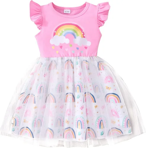 Akyzic Vestido de tul para niños pequeños, disfraz de unicornio para cumpleaños, fiesta de princesa, falda tutú casual de verano para niñas