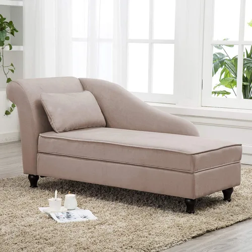 Miniatura 8 de Tumbona de almacenamiento para interiores, sillón tapizado de lino con almacenamiento para dormitorio, sala de estar, oficina, tela beige