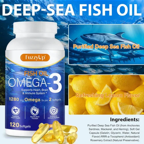 Miniatura 6 de Aceite de pescado Omega 3, suplemento Omega 3 de aceite de pescado para mujeres y hombres, 1280 mg por porción de alto EPA y DHA que apoya la salud