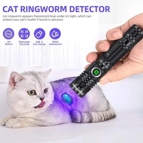Miniatura 5 de DARKDAWN Linterna de luz UV 395nm recargable por USB, ultravioleta, LED, portátil, lámpara de madera, luz negra para detección de orina de gato, UV