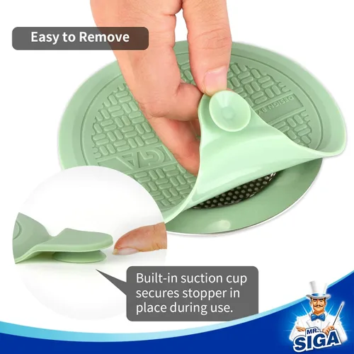Miniatura 3 de MR.SIGA Tapón de silicona para bañera, tapón de drenaje para ducha, fregadero, 5.1 pulgadas de diámetro, paquete de 3 Verde+azul+gris