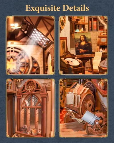 Miniatura 3 de Tonecheer Kit de rincón de libros para adultos, rompecabezas 3D de madera, kit de casa en miniatura, estante de libros para casa de muñecas, soporte