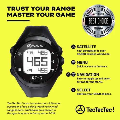 Miniatura 2 de TecTecTec ULT-G - Reloj de golf GPS elegante, ligero y multifuncional, con correa de muñeca duradera y pantalla LCD, campos precargados en todo