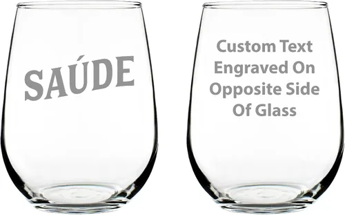Custom Saude - Portuguese Cheers - Personalized Stemless Wine Glass - Portugal Themed Gifts or Party Decor for Women - Large - Customized Wine Glass
