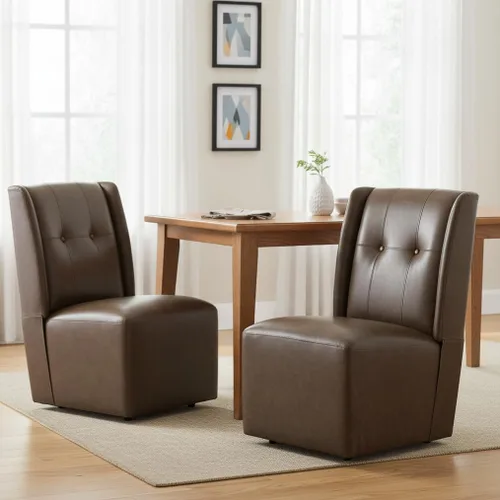 Miniatura 10 de Silla de comedor giratoria con ruedas, silla de comedor con ruedas, moderna silla tapizada con respaldo alto sin brazos para sala de estar, cocina