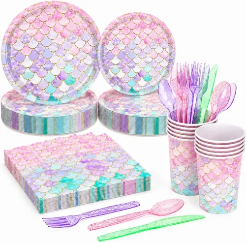 Miniatura 8 de Juego de vajilla de 168 piezas de suministros para fiestas musicales, platos de papel desechables, servilletas, tazas, cubiertos para decoración