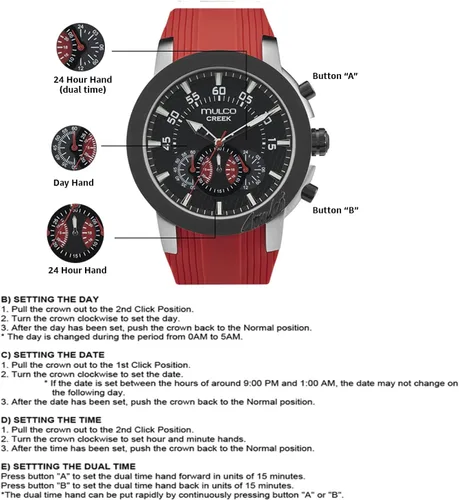 Miniatura 31 de MULCO Relojes para hombre - Creek, caja de acero inoxidable con correa de silicona para la muñeca, movimiento multifuncional de cuarzo, pantalla