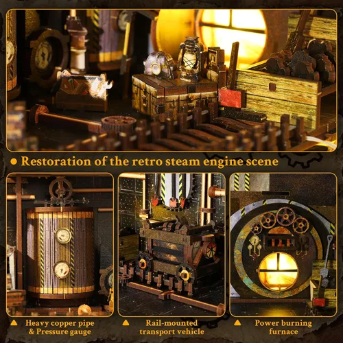 Miniatura 4 de Rincón de libros, kit de casa en miniatura, rompecabezas 3D de madera, luces LED, manualidades de decoración para adultos y adolescentes