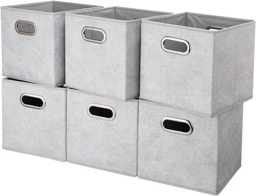 Miniatura 10 de Contenedores de almacenamiento de cubo plegable Cajas de almacenamiento de tela con inserciones de chevron Cajas de almacenamiento de tela plegables