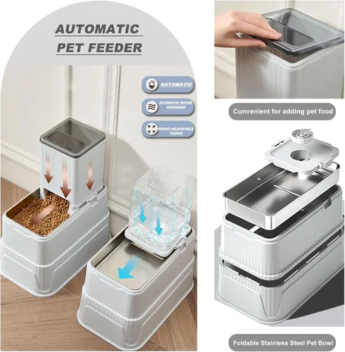 Miniatura 4 de Juego de cuencos elevados para perros, alimentador automático de alimentos por gravedad de 1 galón y dispensador de agua con cuencos de acero