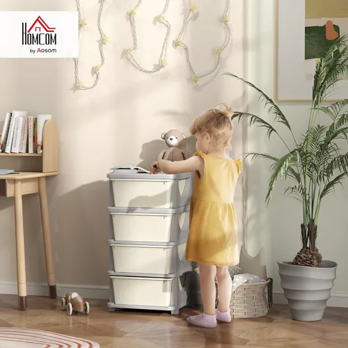 Miniatura 2 de Qaba Unidad de almacenamiento de 4 niveles para niños, organizadores de juguetes y almacenamiento con cómoda de 4 cajones para dormitorio de niños