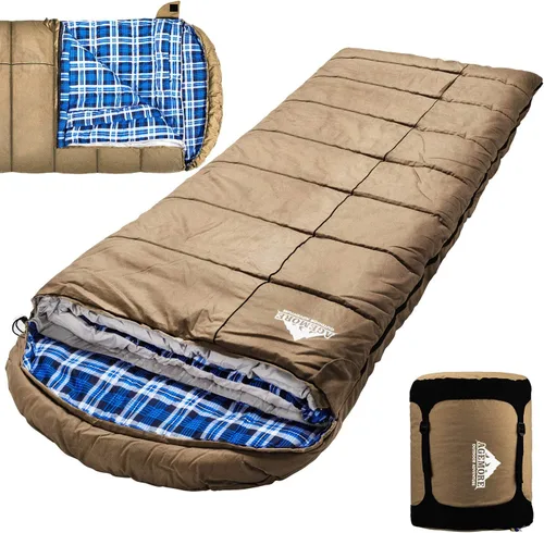 Miniatura 7 de Saco de dormir de lona de 0 grados para adultos, saco de dormir de franela de algodón para campamento de invierno, pesca, caza o viajes, carcasa