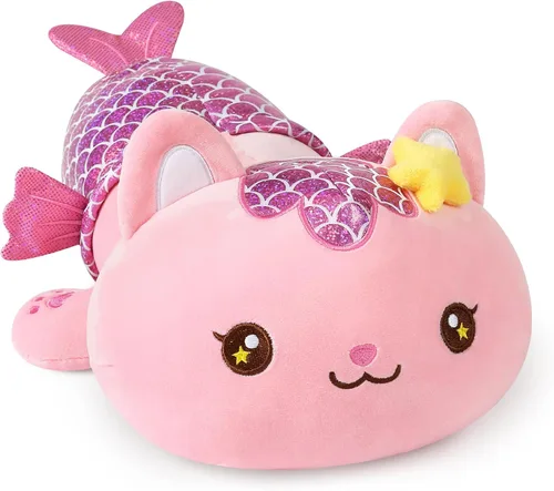 Miniatura 8 de Onsoyours Lindo gatito sirena de peluche de gatito, suave almohada de felpa de gato sirena para niños (sirena de gato azul, 12 pulgadas)